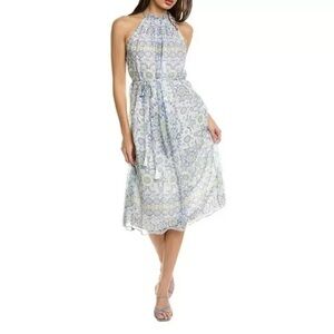 Joie Marietta Women Size XXS 100% Silk Lined Blue Floral Midi Harlem Dress New